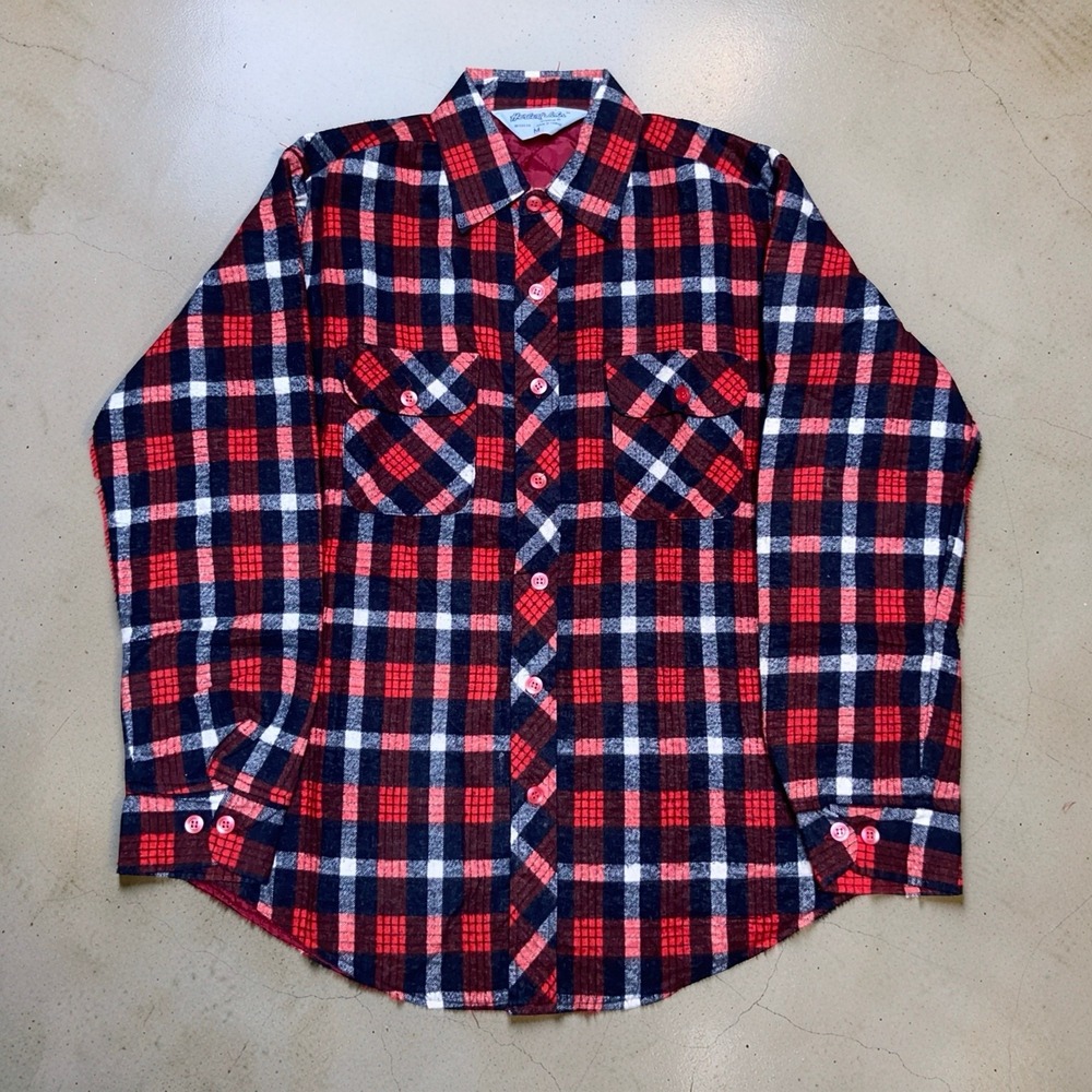 Vintage Herbert John Mens M Red Plaid Flannel Shirt Jacket Quilted Taiwan